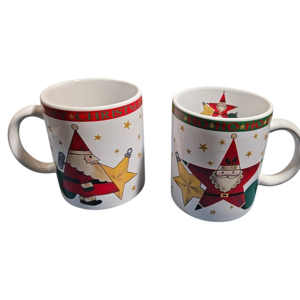 Vintage 1994 Signature Housewares Santa Mugs Set of 2 Limited Edition Stoneware